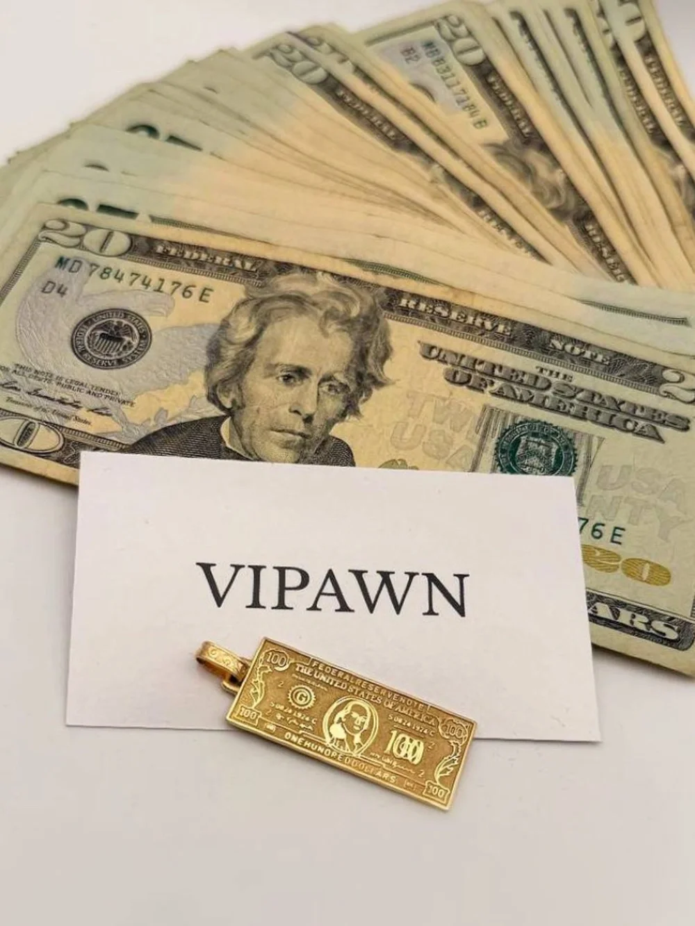 14k Solid Yellow Gold 100 Dollar Bill Money Banknote Charm Pendant Handmade